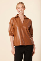 DOLCE CABO COLLARED LEATHER TOP